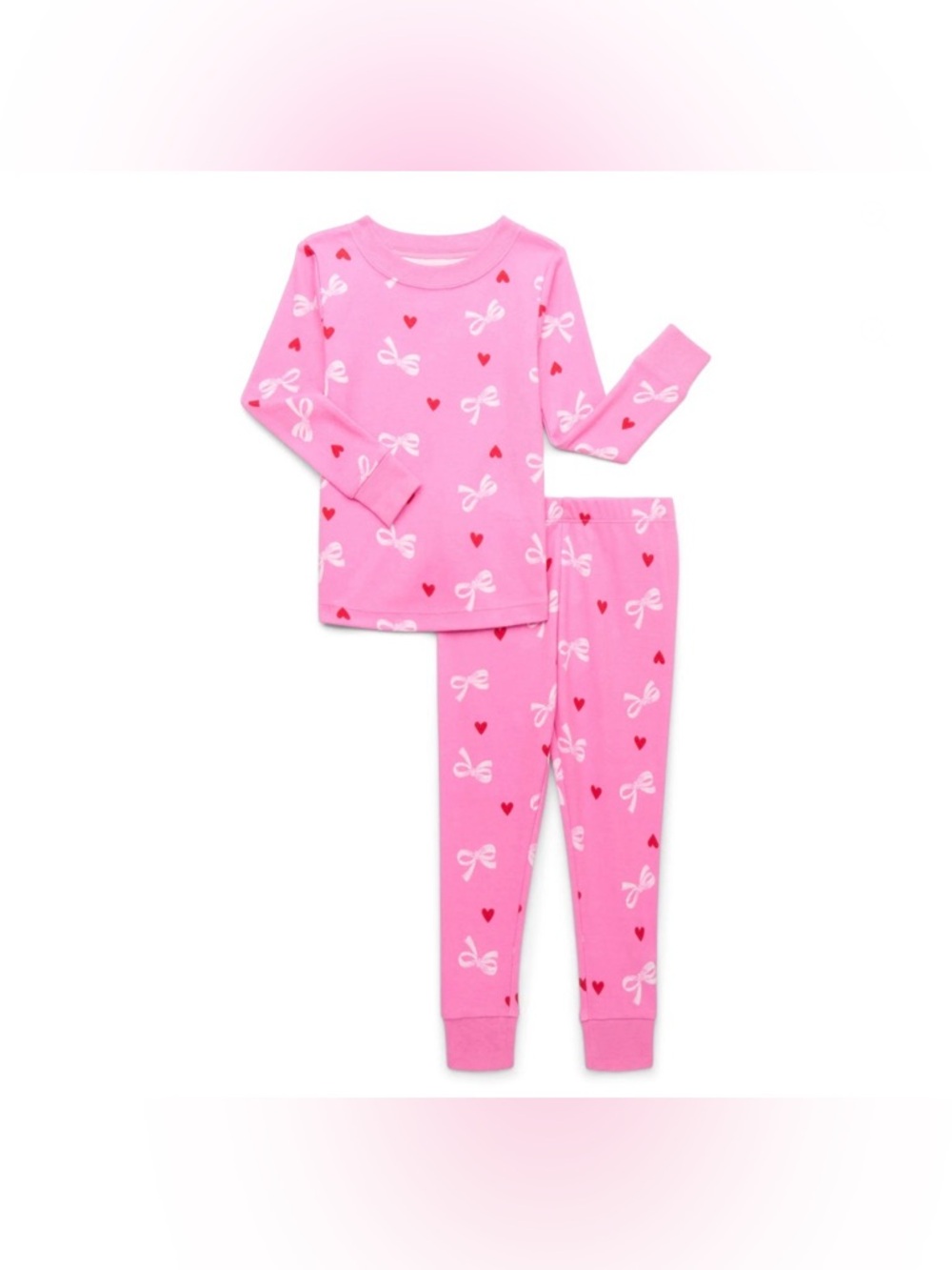 Wonder Nation Pink Hearts and Bows Long John Pajamas Set size 4T